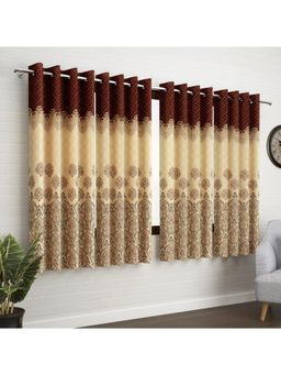 Story@Home - Dark Brown & Ivory Ethnic 4 Pc Window Curtain 5 Feet (Pack of 4)