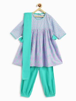 Campana - Girls Ragini Kurta with Afghani Pants & Dupatta (Set of 3)