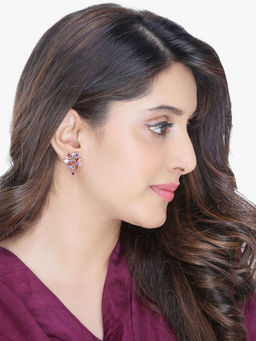 Yellow Chimes - Rose Gold-Toned Zircon Floral Studs Earrings