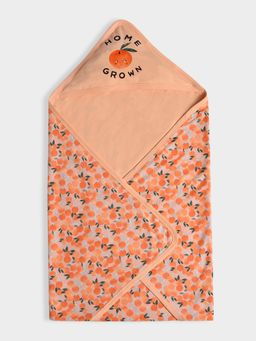 Mi Arcus - Fruits Print Premium Cotton Soft Hooded Blanket for 0-12 M, 85x83 CM - Peach