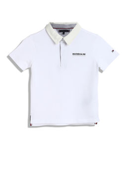 Tommy Hilfiger - Boys Solid Regular Fit Cotton Polo T-Shirt Off White