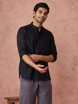 Fabindia - Men Viscose Blend Stripes Slim Fit Black Shirt