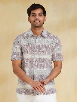 Fabindia - Men Cotton Printed Straight Fit White Shirt