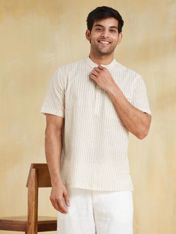 Fabindia - Men Cotton Stripes Comfortable Fit Beige Shirt