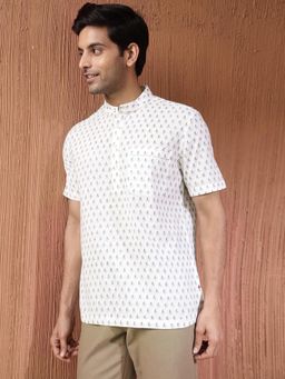 Fabindia - Men Cotton Printed Comfortable Fit White Shirt