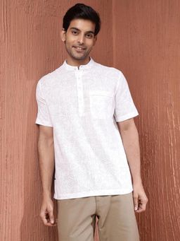 Fabindia - Men Cotton Floral Comfortable Fit White Shirt