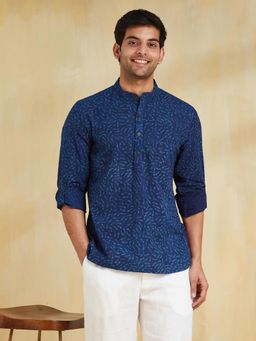 Fabindia - Men Cotton Printed Slim Fit Blue Shirt