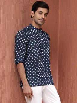Fabindia - Men Cotton Polka Dots Slim Fit Blue Shirt
