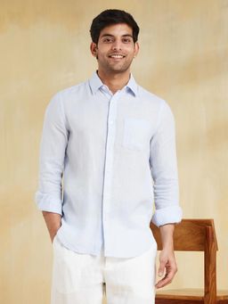 Fabindia - Men Linen Solid Slim Fit Blue Shirt