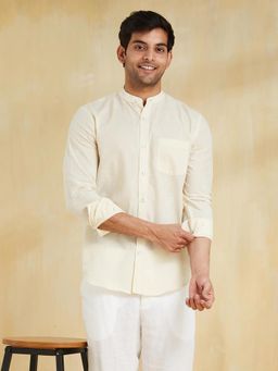 Fabindia - Men Cotton Woven Slim Fit Cream Shirt