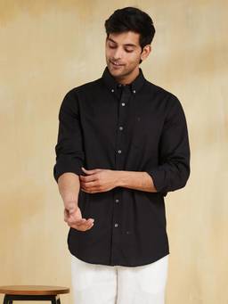 Fabindia - Men Cotton Solid Comfortable Fit Black Shirt