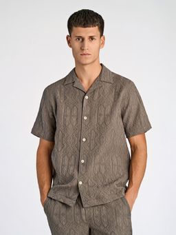 LINDBERGH - Men Viscose Geometric Regular Fit Brown Shirt