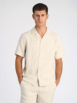 LINDBERGH - Men Viscose Geometric Regular Fit Cream Shirt