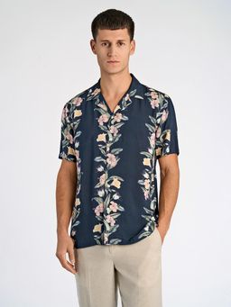 LINDBERGH - Men Viscose Floral Relaxed Fit Blue Shirt