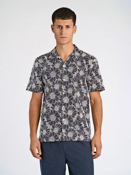 LINDBERGH - Men Pure Cotton Floral Relaxed Fit Blue Shirt