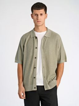 LINDBERGH - Men Viscose Textured Oversized Fit Green Shirt