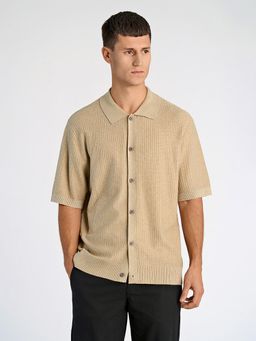 LINDBERGH - Men Viscose Textured Oversized Fit Beige Shirt