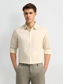 Arrow - Men Cotton Textured Slim Fit Yellow Shirt