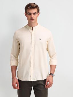 Arrow Sports - Men Cotton Solid Slim Fit Beige Shirt