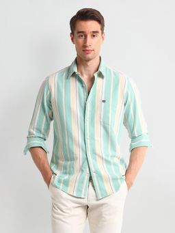 Arrow Sports - Men Cotton Stripes Tailored Fit Green Shirt
