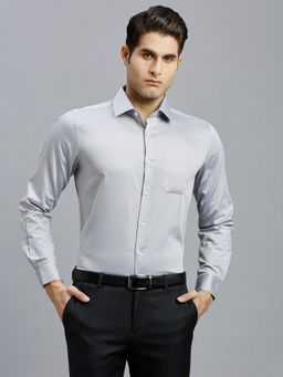 Reid & Taylor - Men Cotton Solid Regular Fit Grey Shirt