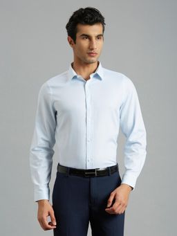 Reid & Taylor - Men Cotton Textured Slim Fit Blue Shirt