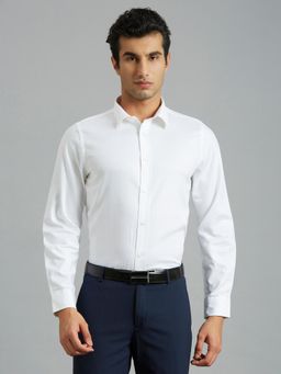 Reid & Taylor - Men Cotton Textured Slim Fit White Shirt
