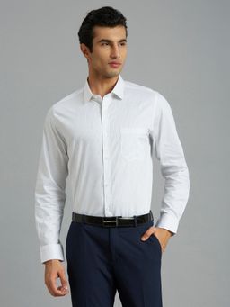 Reid & Taylor - Men Cotton Stripes Slim Fit White Shirt