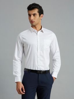 Reid & Taylor - Men Cotton Stripes Slim Fit White Shirt