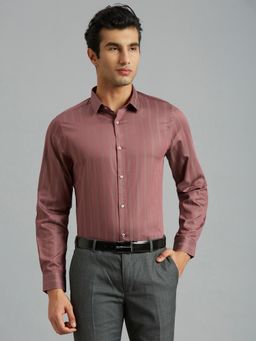 Reid & Taylor - Men Cotton Stripes Slim Fit Wine Shirt