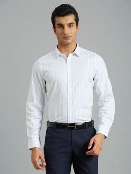 Reid & Taylor - Men Cotton Stripes Slim Fit White Shirt