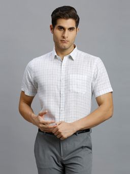 Reid & Taylor - Men Linen Checks Regular Fit White Shirt