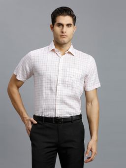 Reid & Taylor - Men Linen Checks Regular Fit White Shirt