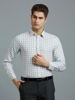 Reid & Taylor - Men Linen Checks Regular Fit White Shirt