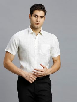 Reid & Taylor - Men Linen Checks Regular Fit White Shirt