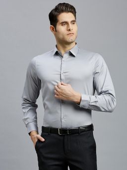 Reid & Taylor - Men Cotton Solid Slim Fit Grey Shirt