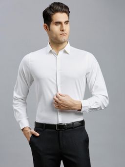 Reid & Taylor - Men Cotton Blend Solid Slim Fit White Shirt