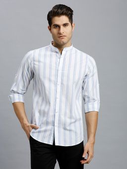Reid & Taylor - Men Cotton Stripes Slim Fit White Shirt