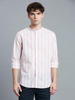 Reid & Taylor - Men Cotton Stripes Slim Fit White Shirt