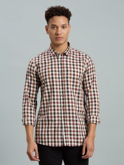 Reid & Taylor - Men Cotton Checks Slim Fit Brown Shirt