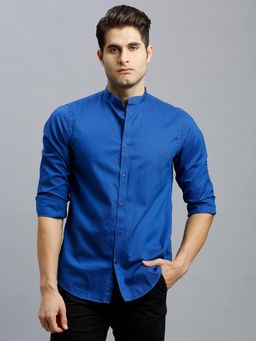 Reid & Taylor - Men Cotton Solid Slim Fit Blue Shirt