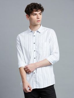 Reid & Taylor - Men Cotton Stripes Slim Fit White Shirt