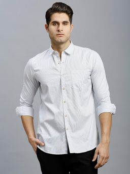Reid & Taylor - Men Cotton Stripes Slim Fit White Shirt