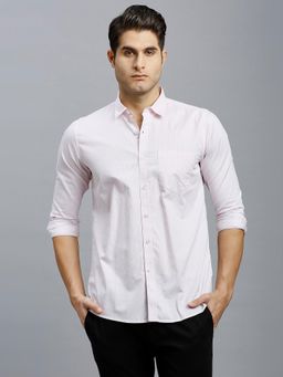 Reid & Taylor - Men Cotton Stripes Slim Fit White Shirt