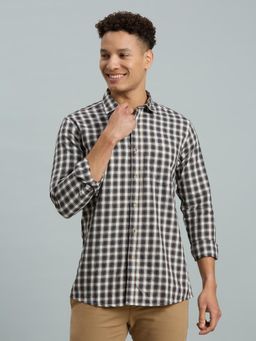 Reid & Taylor - Men Cotton Checks Slim Fit Navy Blue Shirt