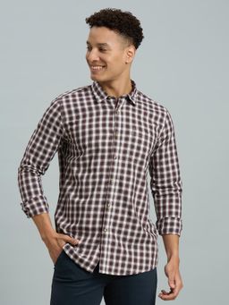 Reid & Taylor - Men Cotton Checks Slim Fit Red Shirt