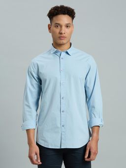 Reid & Taylor - Men Cotton Solid Slim Fit Blue Shirt