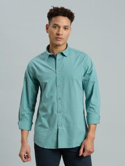 Reid & Taylor - Men Cotton Solid Slim Fit Green Shirt