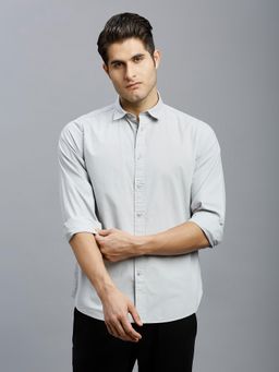 Reid & Taylor - Men Cotton Solid Slim Fit Grey Shirt