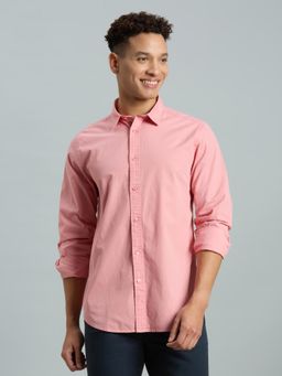 Reid & Taylor - Men Cotton Solid Slim Fit Pink Shirt